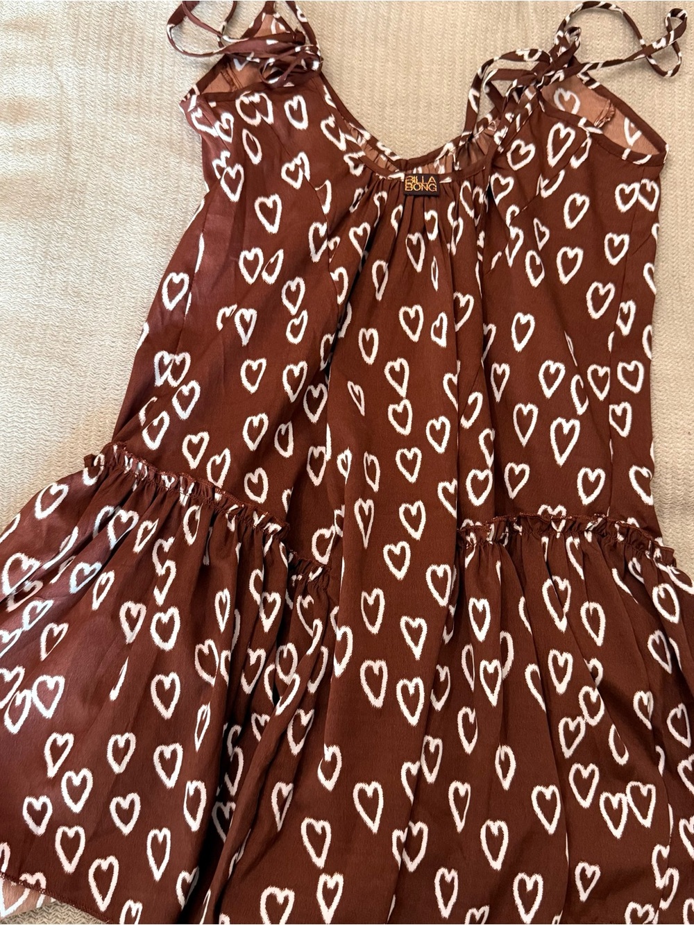 Billabong Brown y2k Heart-Print Tie-Strap Women’s Top